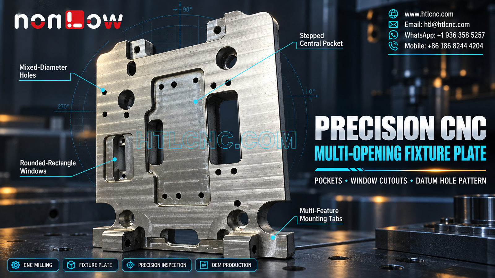 Precision CNC Multi-Opening Fixture Plate with Pocket, Window and Datum Control