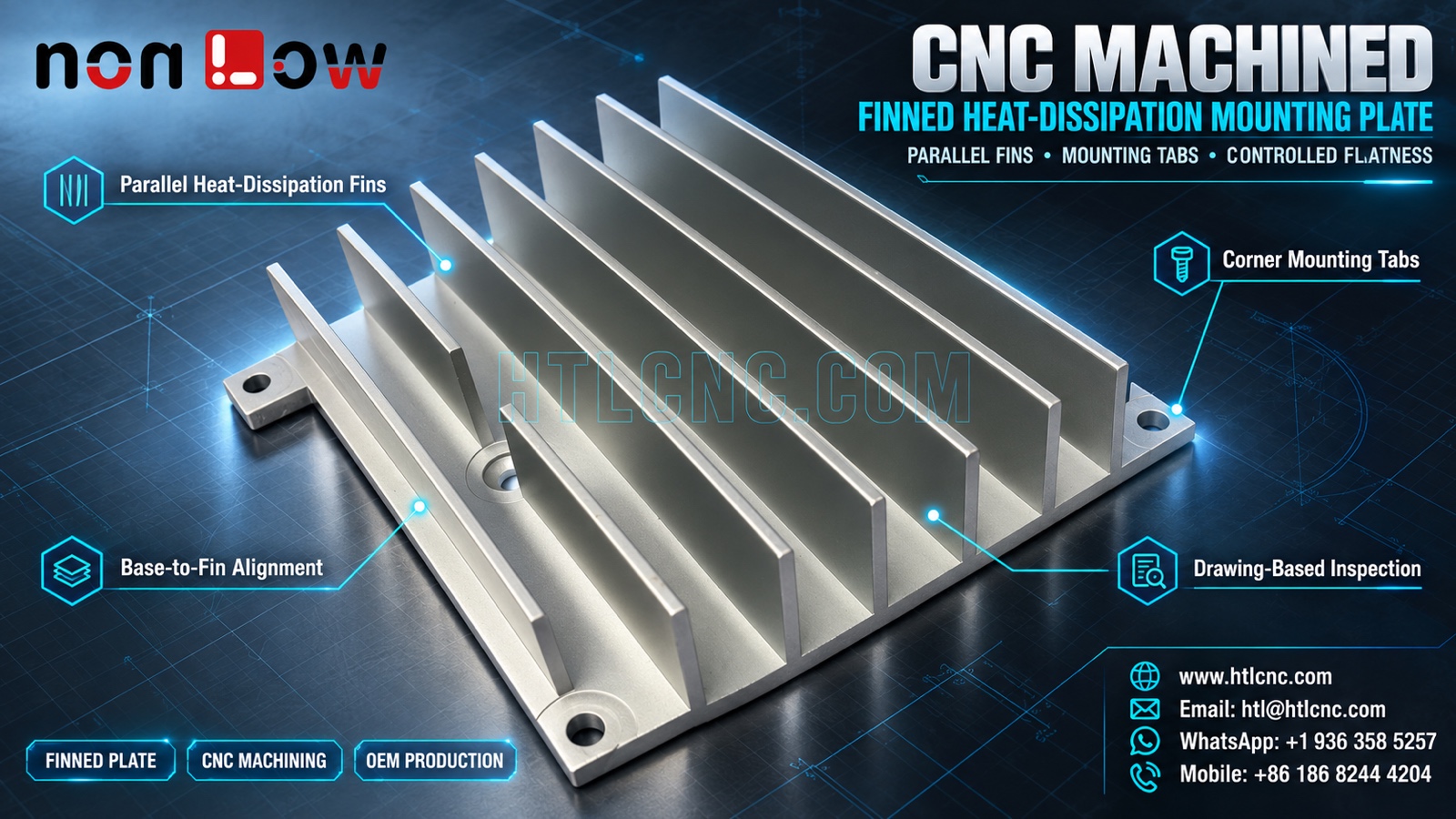 CNC Machined Finned Heat-Dissipation Mounting Plate: Flatness, Fin and Hole Control
