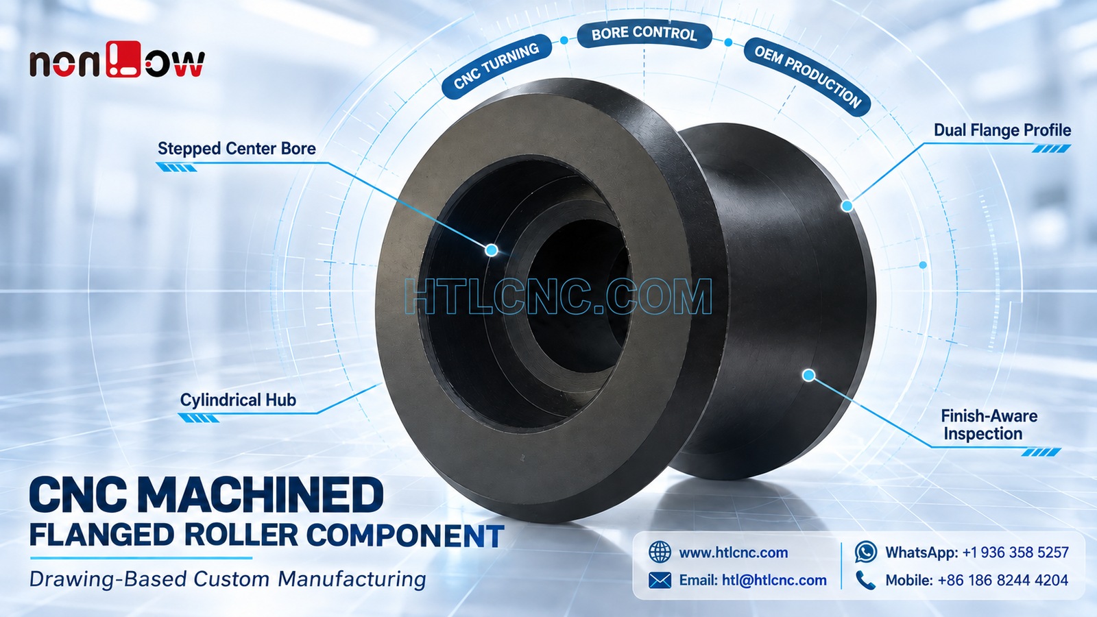 CNC Machined Flanged Roller Component: Stepped-Bore and Concentricity Control