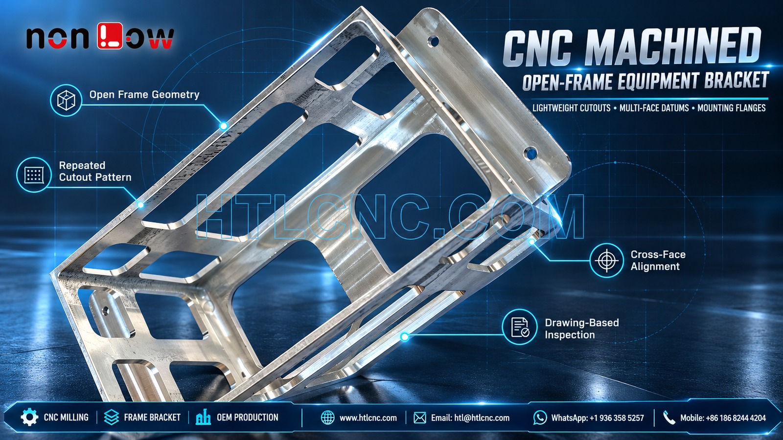 CNC Machined Open-Frame Equipment Bracket: Cutout Pattern and Cross-Face Datum Control