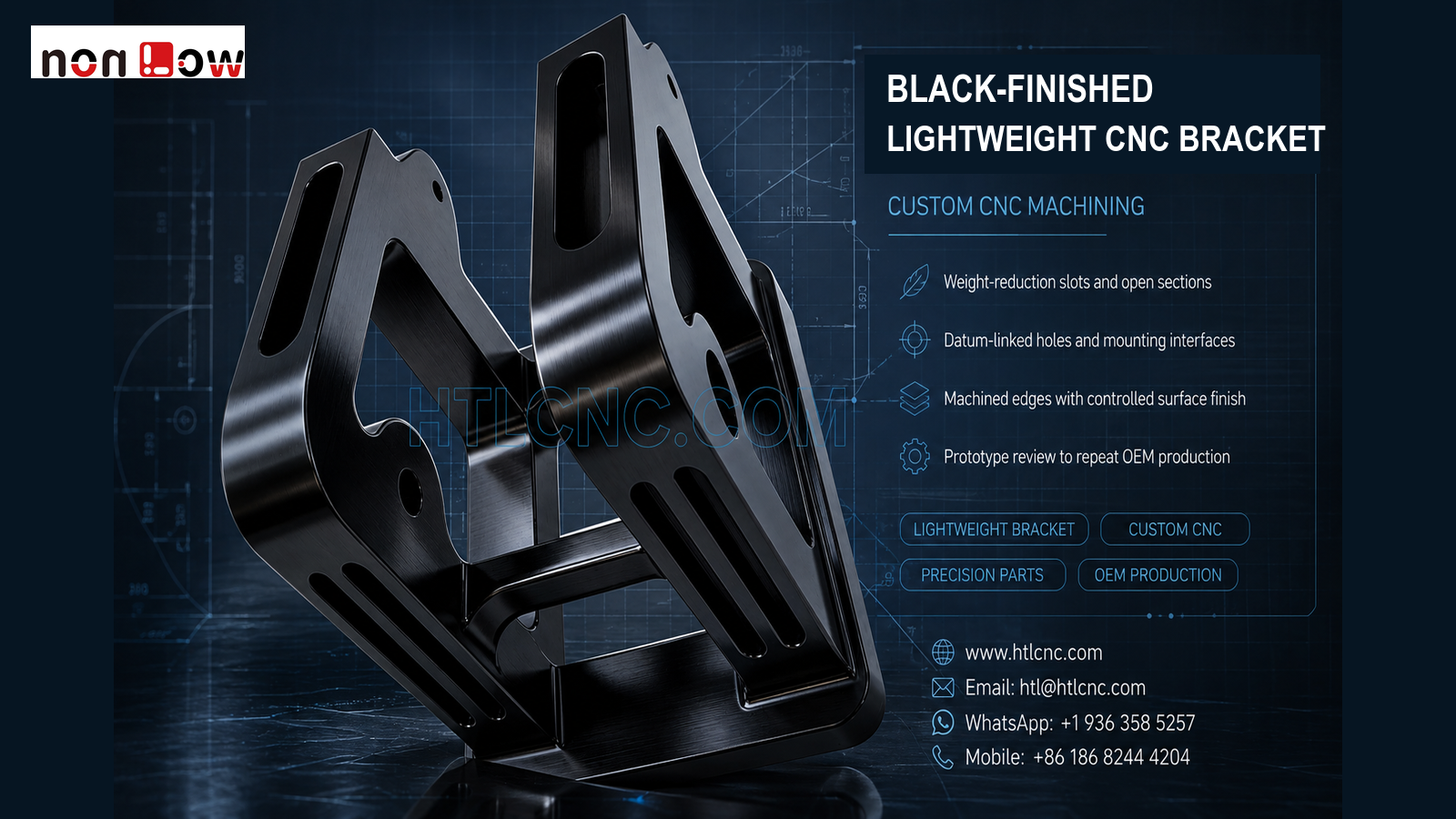 Black-Finished Lightweight CNC Bracket Machining for OEM Equipment