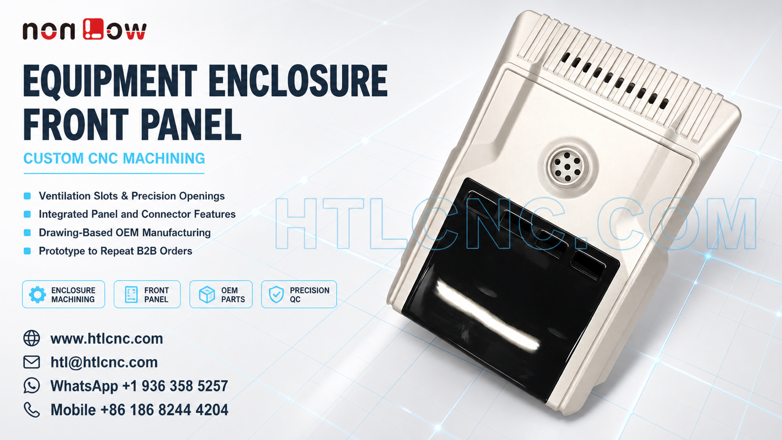 Custom Equipment Enclosure Front Panel with Ventilation Slots and Integrated Openings