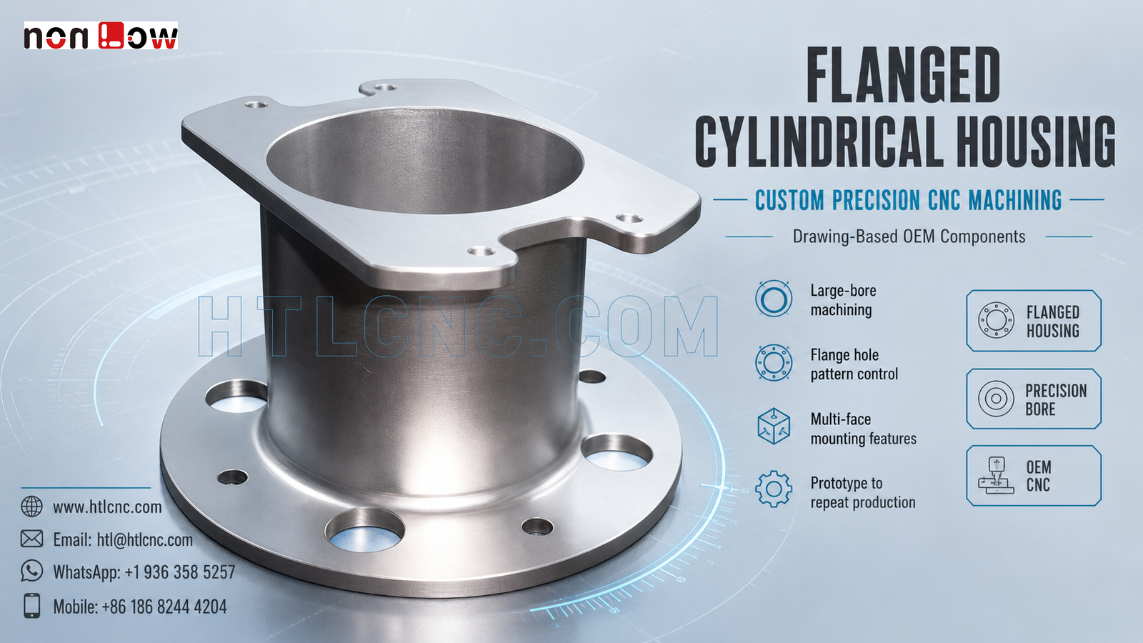 Flanged Cylindrical Housing CNC Machining for OEM Mounting Assemblies
