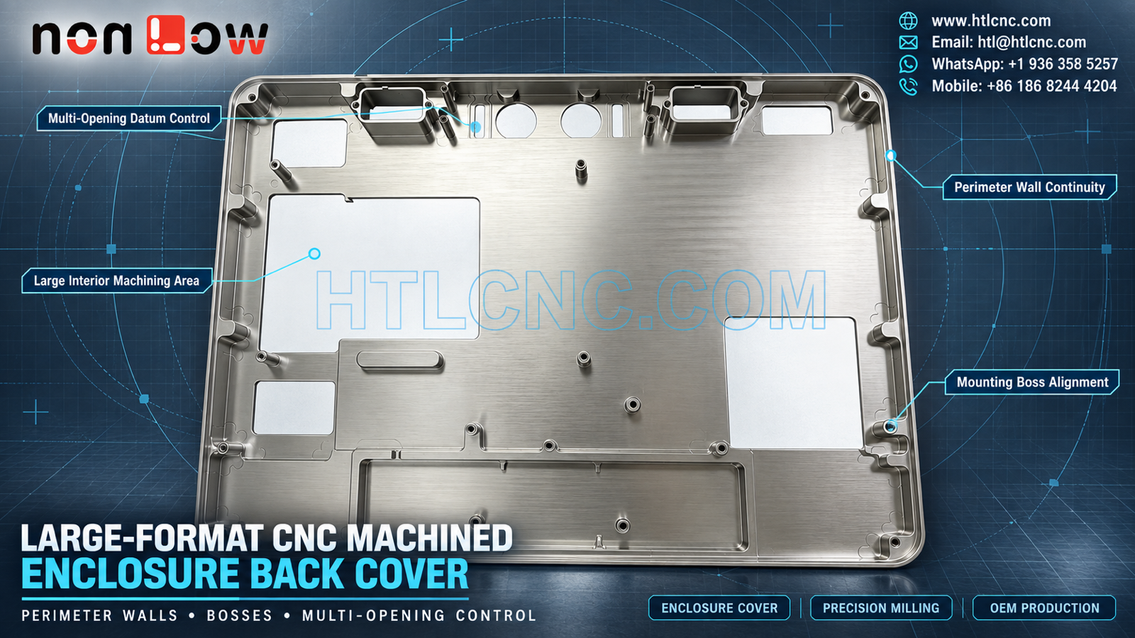 Large-Format CNC Machined Enclosure Back Cover with Boss and Opening Control