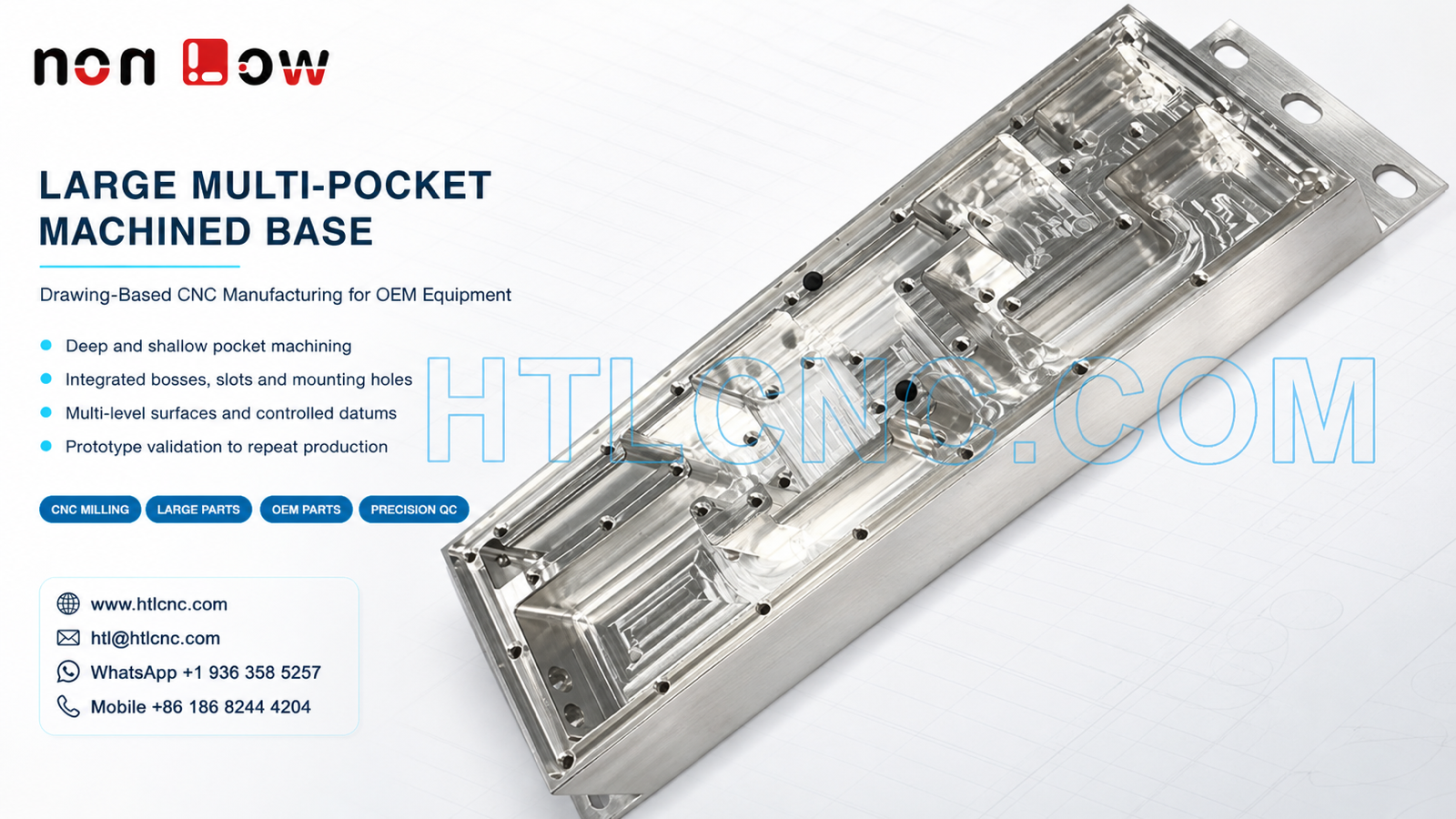 Large Multi-Pocket Machined Base with Integrated Features for OEM Equipment