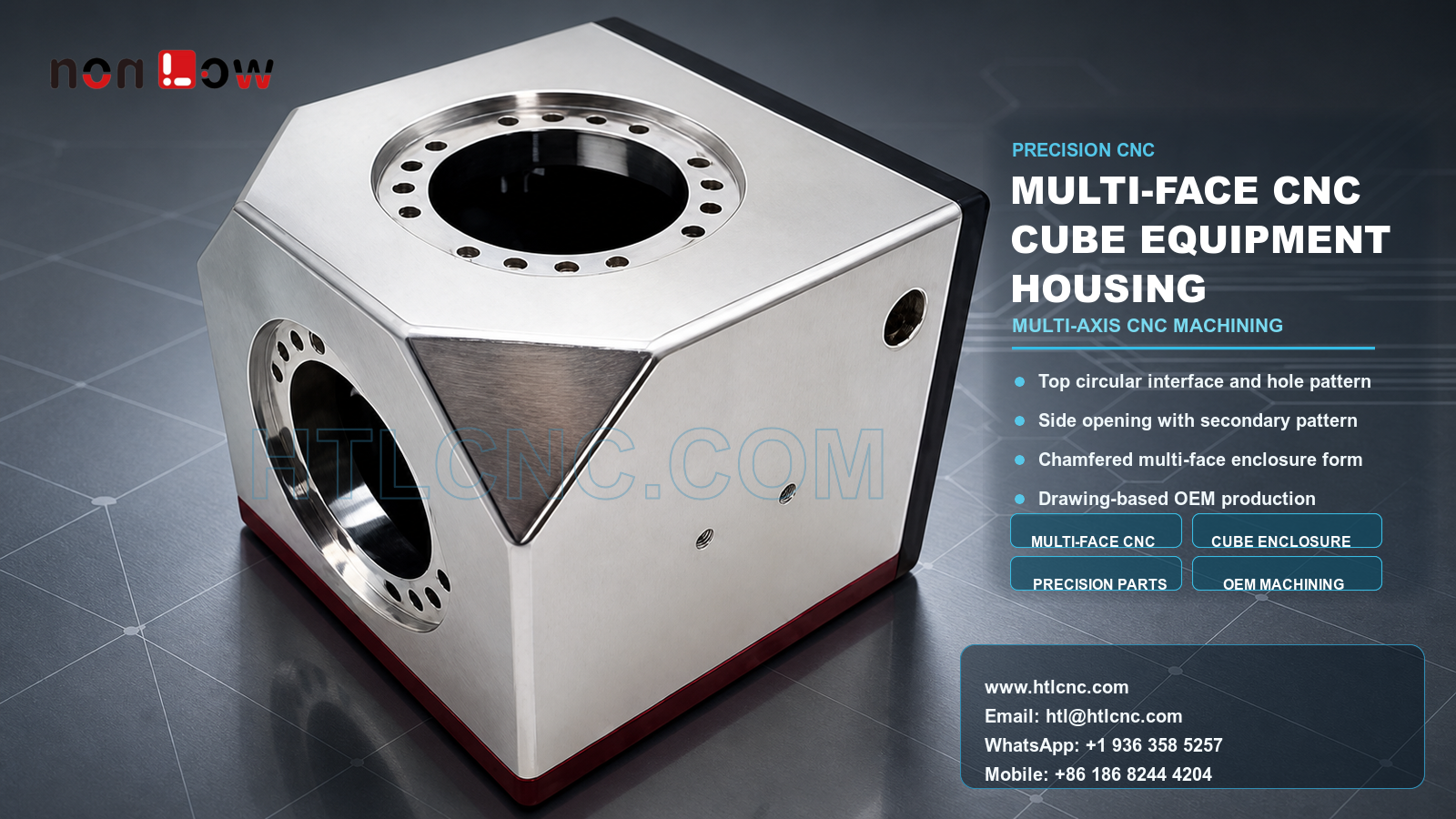 Multi-Face CNC Cube Equipment Housing with Circular Interface Patterns