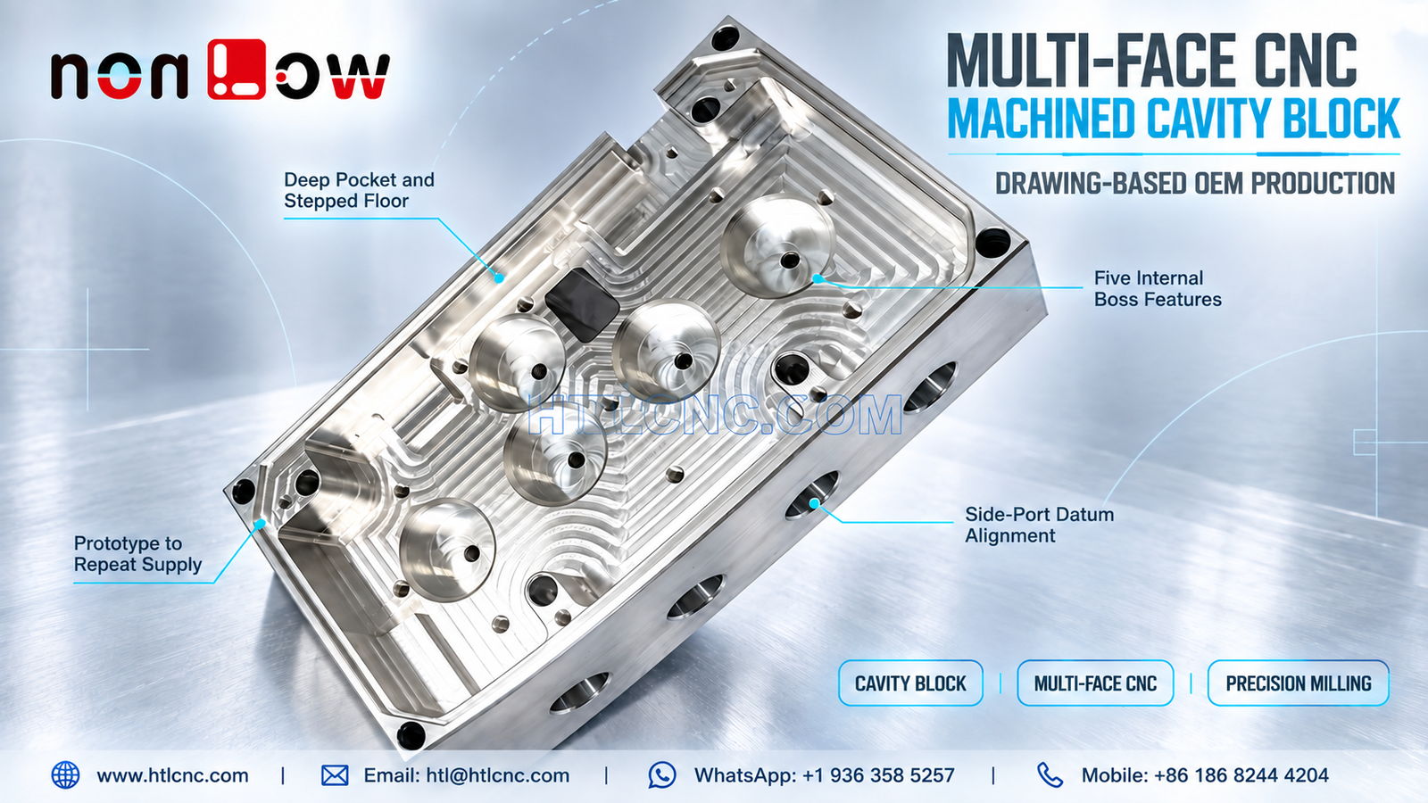 Multi-Face CNC Machined Cavity Block with Side-Port Datum Alignment