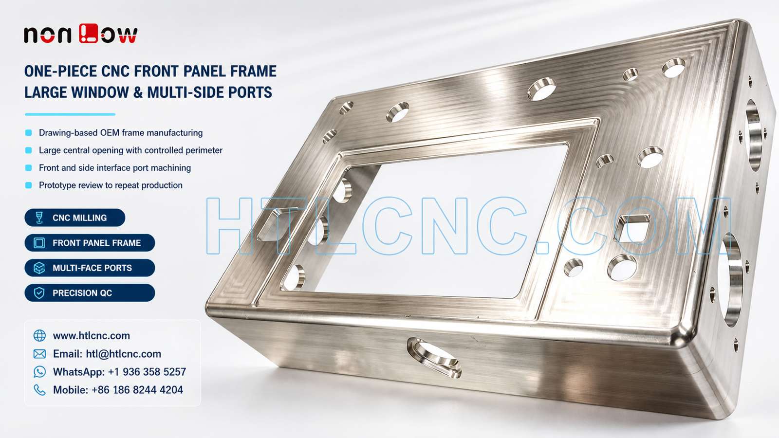 One-Piece CNC Front Panel Frame with Large Window and Multi-Side Interface Ports
