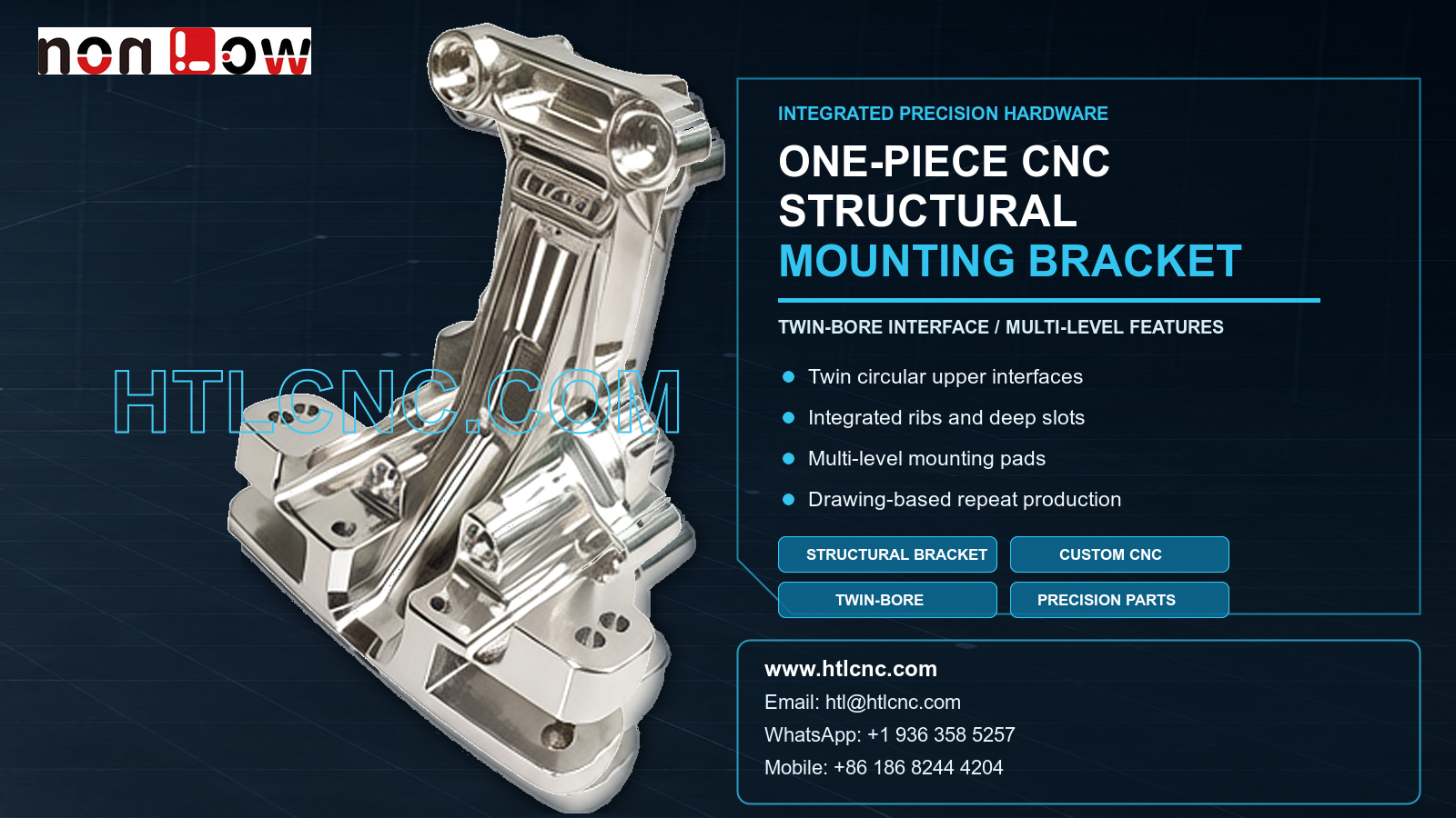 One-Piece CNC Structural Mounting Bracket with Twin-Bore Interface