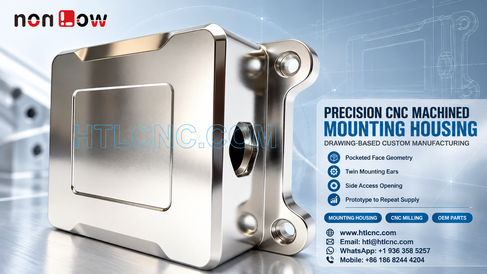 Precision CNC Machined Mounting Housing with Ear-Hole Alignment
