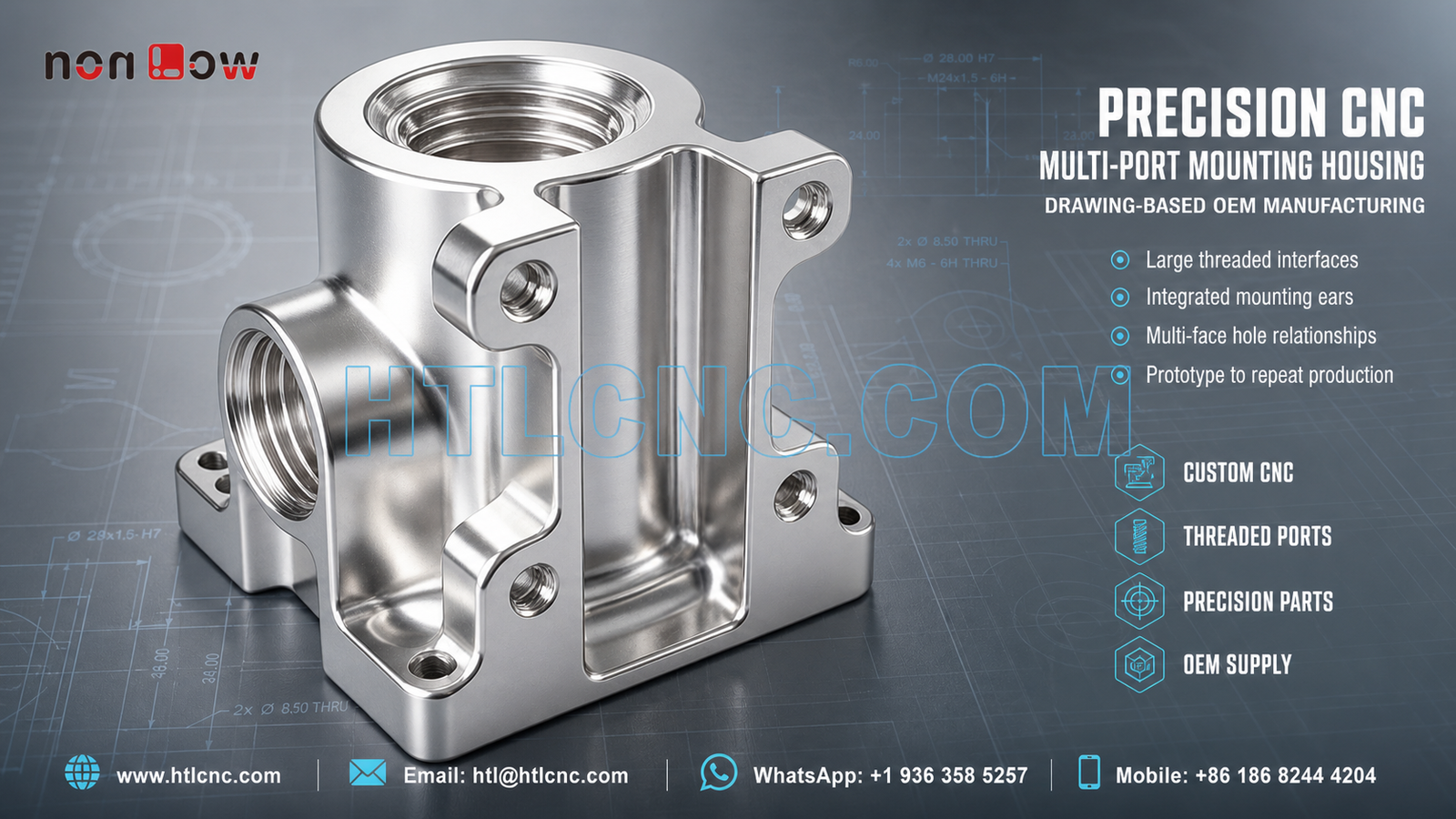Precision CNC Multi-Port Mounting Housing with Threaded Interfaces