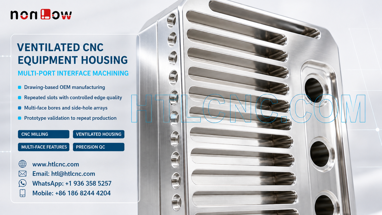 Ventilated Multi-Port CNC Equipment Housing with Repeated Slots and Interface Bores
